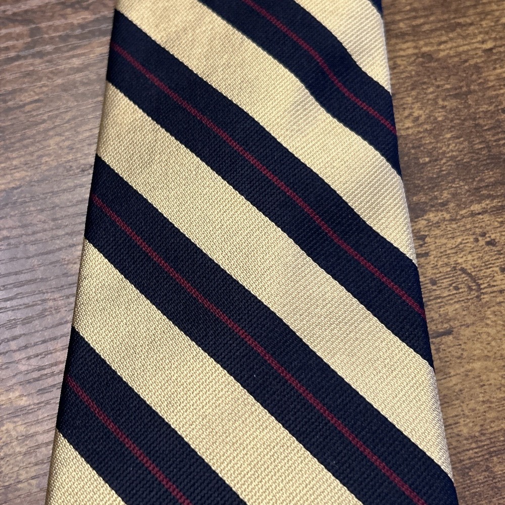 Bert Pulitzer Neck Tie 100% Silk Gold Blue Striped Vintage Made in USA - Picture 2 of 6